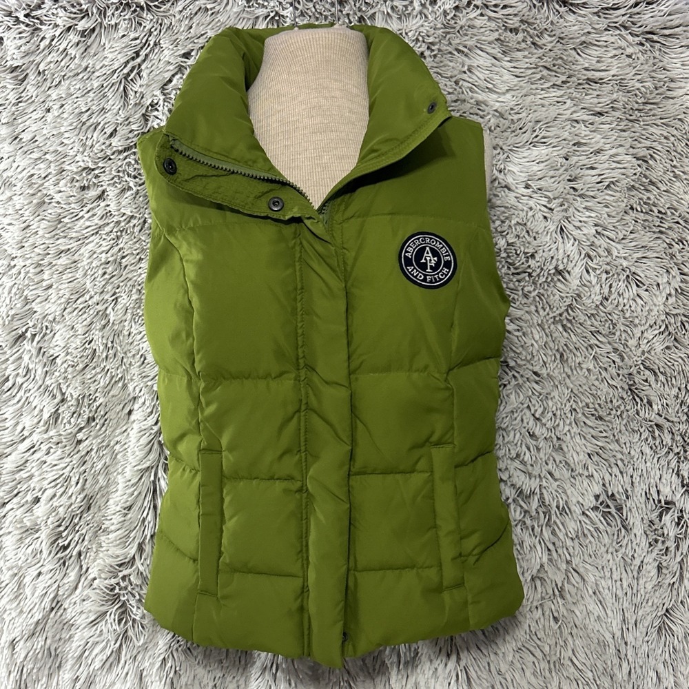 Abercrombie & Fitch Down Feather Puffer Vest Sleeveless Green 90s Y2K Logo Sz M